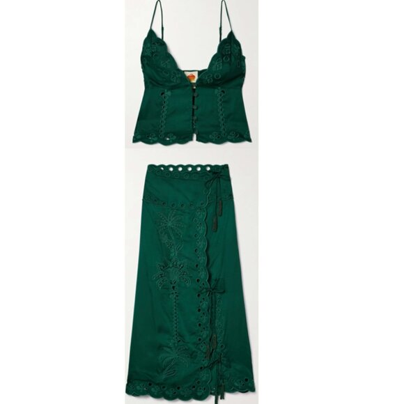 FARM RIO GREEN RICHELIEU MIDI SKIRT SIZE M CAMISOLE TOP SET SIZE S NWT - Picture 2 of 10
